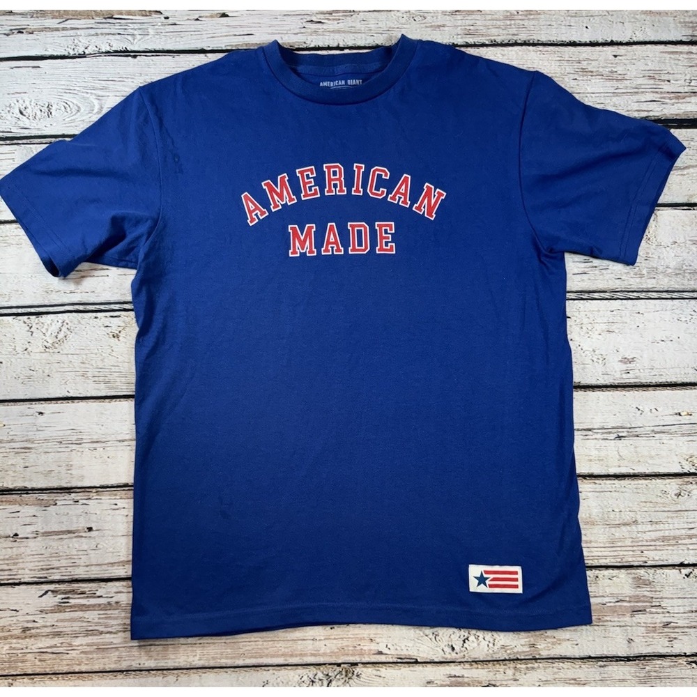American Giant T-Shirt Mens Large Blue American Made Graphic‎ Flag Collection